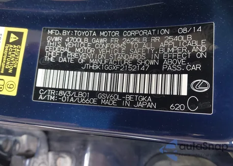 2015 Lexus Es 350 from USA, damaged, VIN JTHBK1GGXF2152147